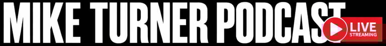 Mike Turner Podcast logo with live streaming indicator and play button icon